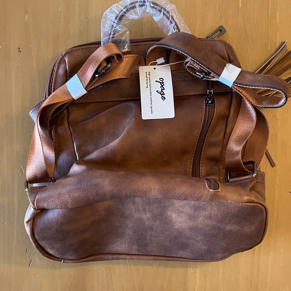 LePage Brown Backpack with Leopard Print Accent - Picture 2 of 4